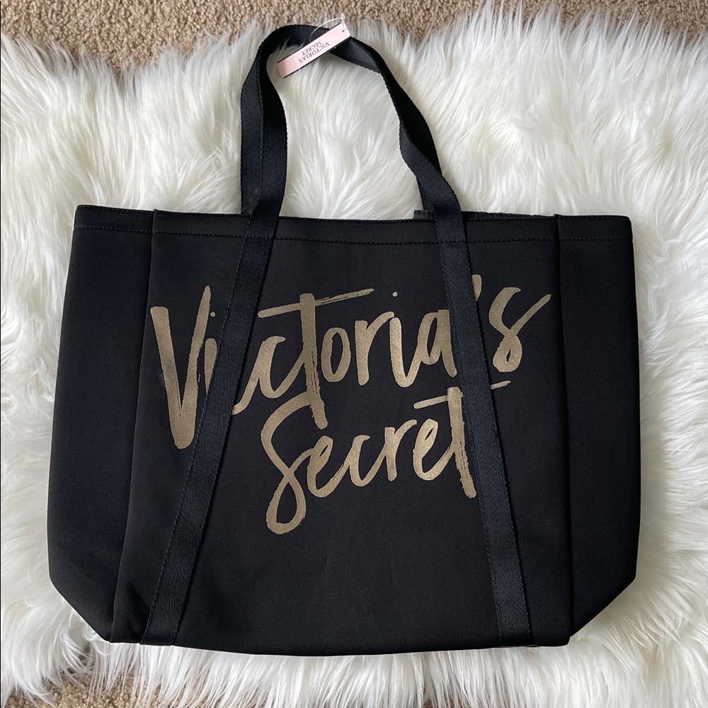 Victoria's Secret Black & Gold Neoprene Beach Cooler Carryall Insulated Tote Bag